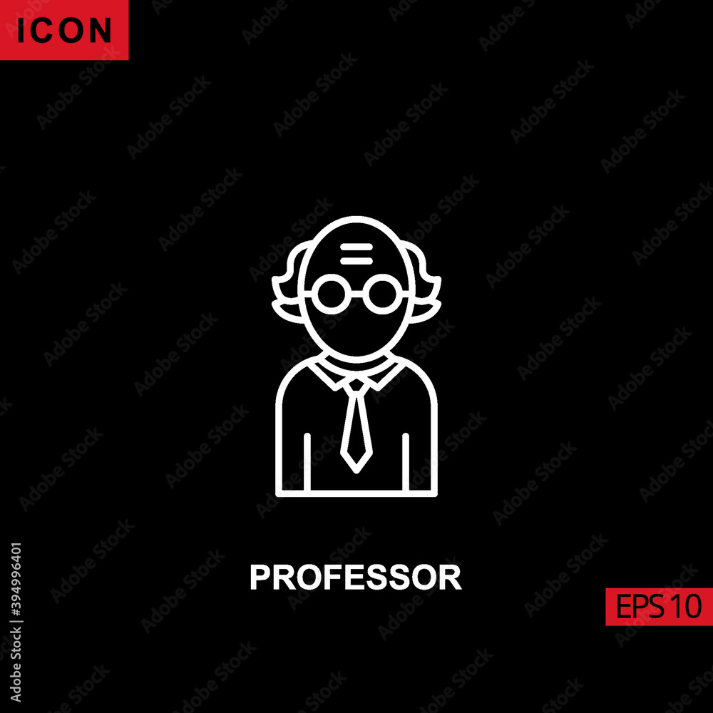 Professor icon outline, line, lineal or linear on black background.
