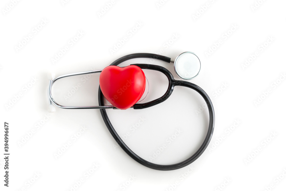 Red love heart and stethoscope on white background. Red heart and a stethoscope. Medical stethoscope and heart isolated on white. Heart, Health care concept. Red love heart and stethoscope on white background. Red heart and a stethoscope. Medical stethoscope and heart isolated on white. Heart, Health care concept.