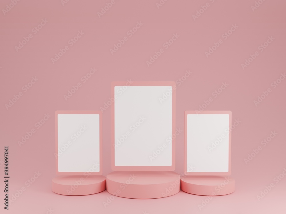 Abstract pink background texture with geometric shape. Minimal mockup with white picture frame and pink pastel podium scene concept. 3D rendering design for display product Abstract pink background texture with geometric shape. Minimal mockup with white picture frame and pink pastel podium scene concept. 3D rendering design for display product