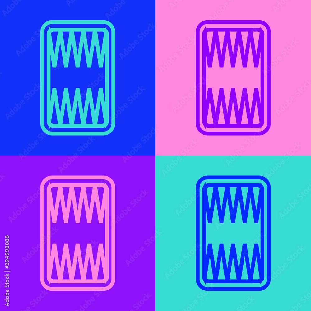 Pop art line Backgammon board icon isolated on color background. Vector. Pop art line Backgammon board icon isolated on color background. Vector.