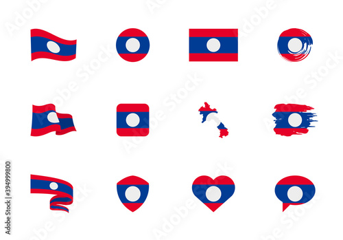 Laos flag - flat collection. Flags of different shaped twelve flat icons. photo