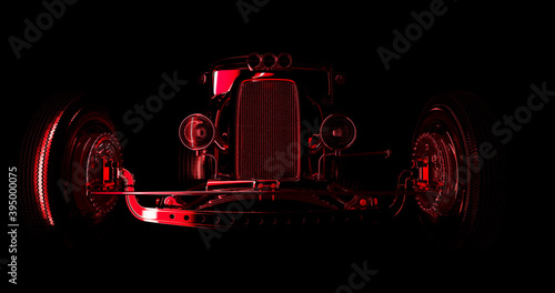 Fotografie, Obraz Hot rod black on dark background. 3D render