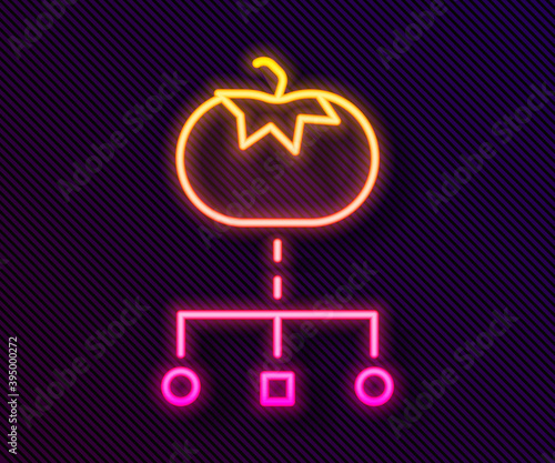 Glowing neon line Genetically modified food icon isolated on black background. GMO fruit. Vector.