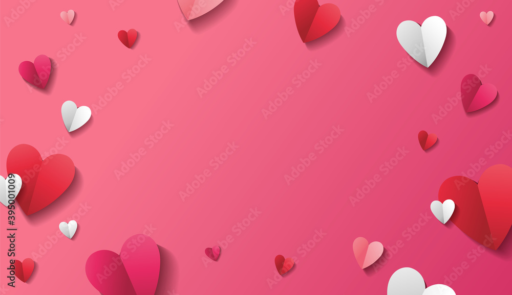 Pink romantic background with paper hearts of red, white and pink colors. -  Vector Stock Vector | Adobe Stock
