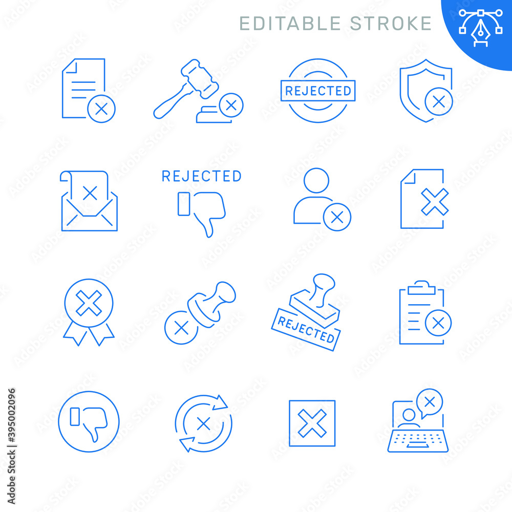 Reject related icons. Editable stroke. Thin vector icon set Reject related icons. Editable stroke. Thin vector icon set