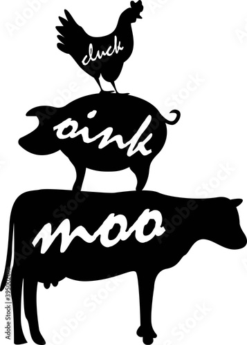 Cluck oink moo Farm animals on white background. Farm Vector illustration