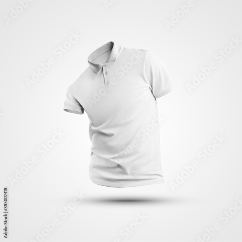 Male white polo template, 3D rendering, front view, for presentation of your design, print.