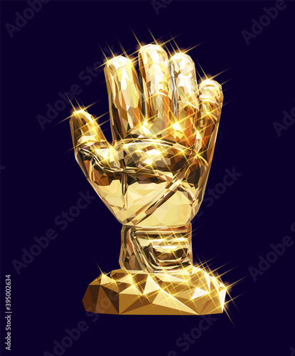 vector golden glove illustration soccer football geometric triangle low-poly style concept  championship pattern