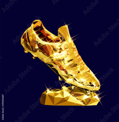 3d golden soccer shoe boot cleat vector low poly modeling design sparkle vector illustration football geometric triangle  concept championship