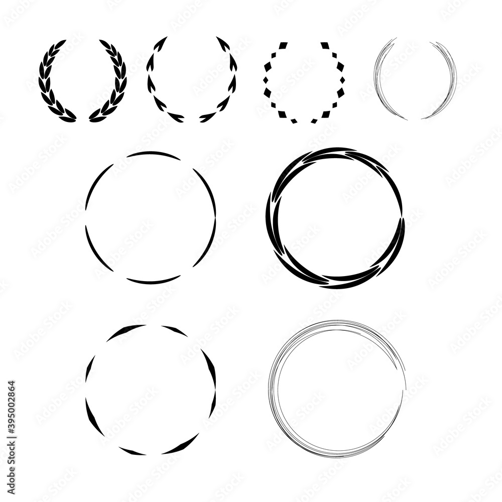Vector illustrations of bubbles set and circles and laurel frame. Vector illustrations of bubbles set and circles and laurel frame.