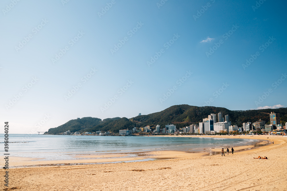 Songjeong beach with modern buildings in Busan, Korea