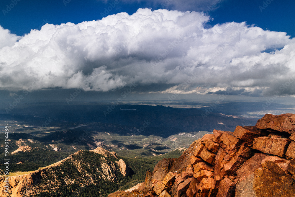 View from the top of the Pikes Peak Highway in Colorado Springs, Colorado. Beautiful Colorado Mountains in the Rockies
