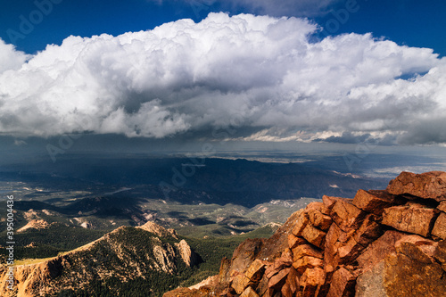 View from the top of the Pikes Peak Highway in Colorado Springs, Colorado. Beautiful Colorado Mountains in the Rockies 