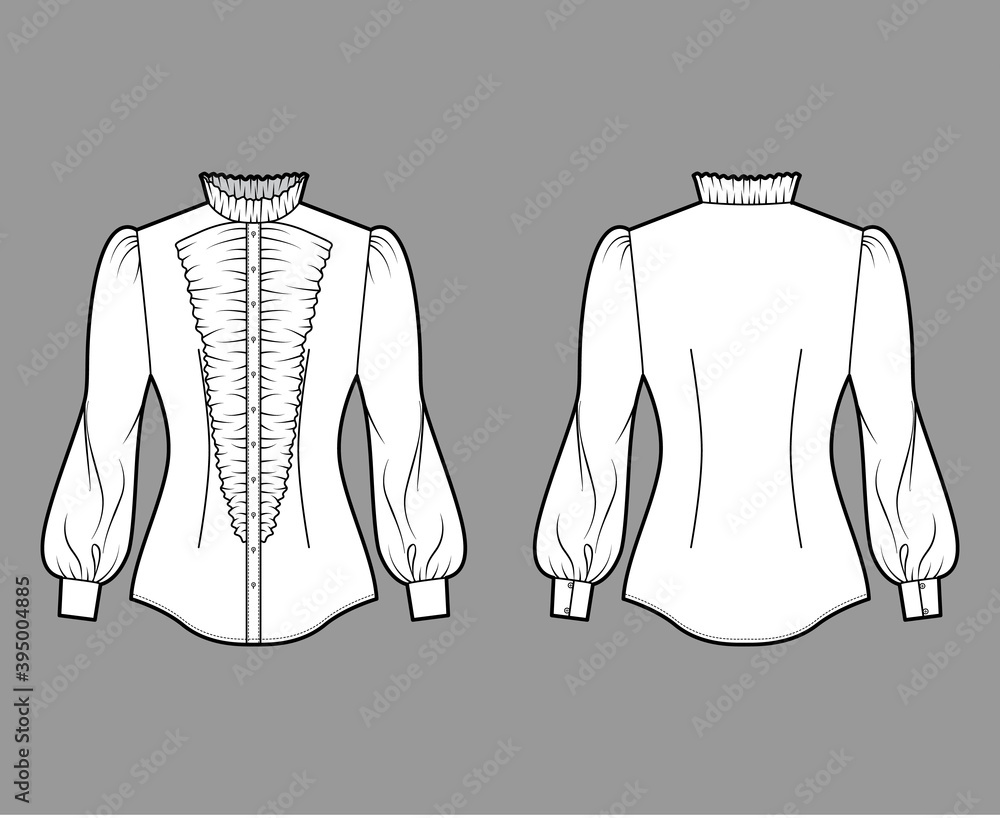 Shirt habit technical fashion illustration with long puff sleeves