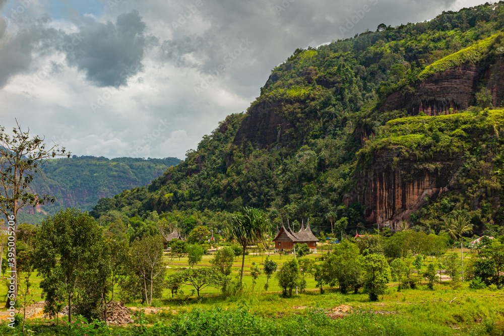 Harau Valley with traditional meningkabau house in Sumatra, Indonesia Harau Valley with traditional meningkabau house in Sumatra, Indonesia