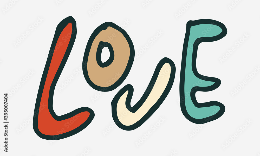 Obraz premium Doodle illustration of love word. Spring season. Hand drawn simple element. St Vaentines or mothers day greeting card