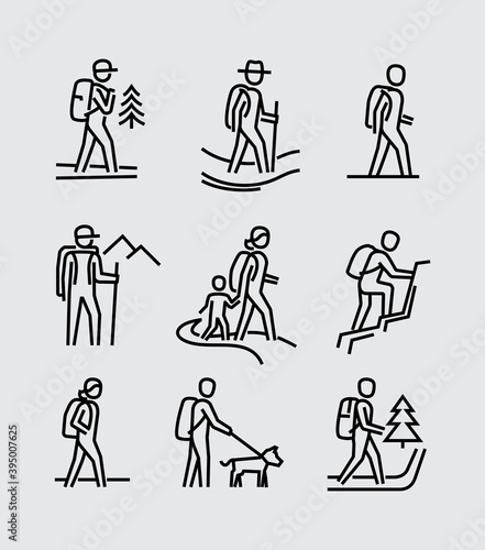 Hiking People Vector Line Icons