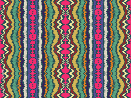 Ikat border. Geometric folk ornament. Ink on clothes. Tribal vector texture. Seamless striped pattern in Aztec style. Ethnic embroidery. Indian  Scandinavian  Gypsy  Mexican  African rug.