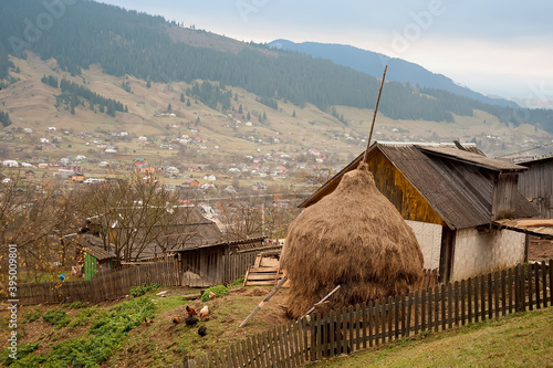 Ukrainian hutsul farm in countryside in Zakarpattia in Ukraine photo