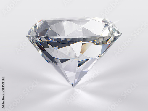 Dazzling diamond on white glossy background