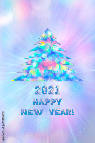 Happy New Year 2021! Postcard. Christmas tree