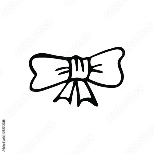 Hand drawn vector bow for design and handmade decoration isolated on white background. Doodle vector illustration.