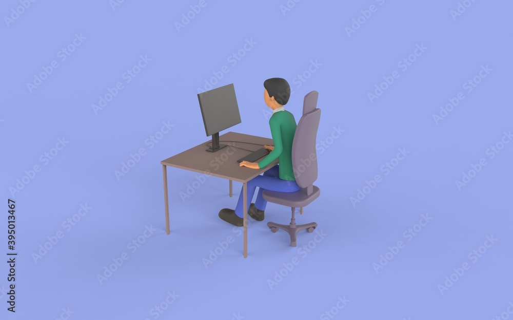 3d render of a man at a table with a computer 3d render of a man at a table with a computer