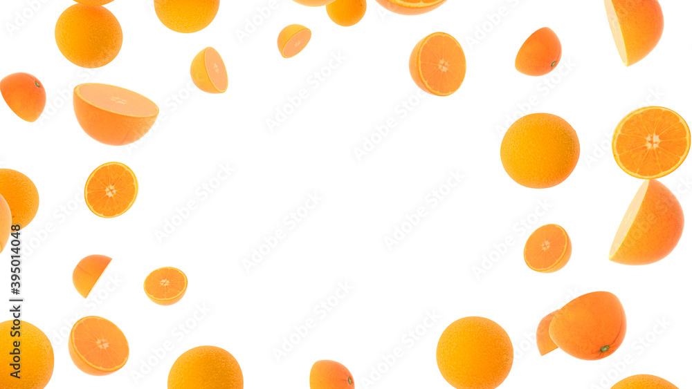 falling orange on white background 3d rendering falling orange on white background 3d rendering