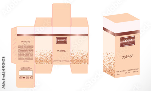 Packaging design, Box die line, perfume luxury box design template and mockup box 3d Illustration vector design.