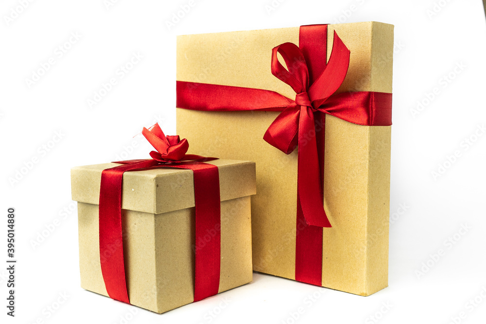 Gift boxes with red ribbon. Isolated on a white background Gift boxes with red ribbon. Isolated on a white background