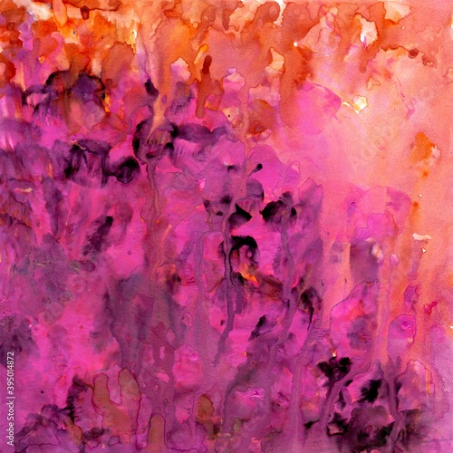 Layered abstract painting. Watercolor background in pink shades. 