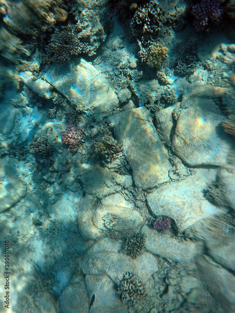 A mysterious jumble of limestone building blocks at the bottom of the Red Sea. Sharm El Sheikh, Egypt A mysterious jumble of limestone building blocks at the bottom of the Red Sea. Sharm El Sheikh, Egypt