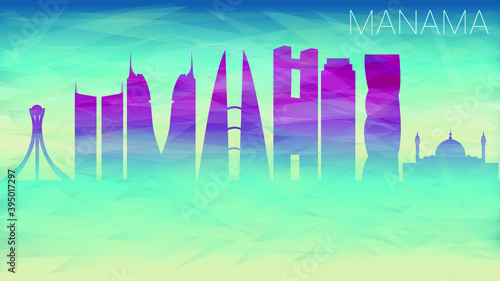 Manama Bahrain. Broken Glass Abstract Geometric Dynamic Textured. Banner Background. Colorful Shape Composition.