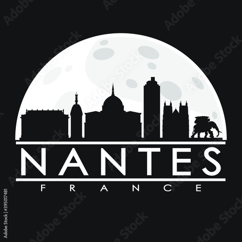Nantes France Skyline City Flat Silhouette Design Background Horizon.