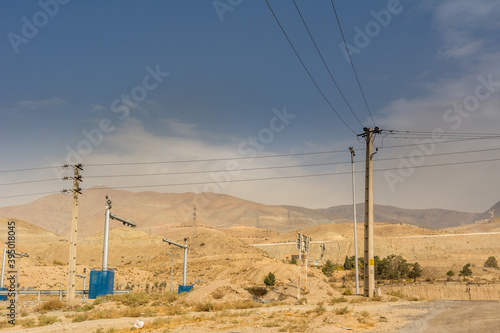 Electricity lines outside of the Tehran City, Iran.