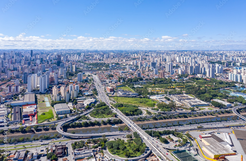 route from Marginal Tiete to the neighborhood of Tatuape, Sao Paulo, Brazil, seen from above route from Marginal Tiete to the neighborhood of Tatuape, Sao Paulo, Brazil, seen from above