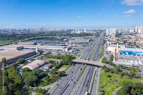 Presidente Dutra Highway. Surroundings of the city of Guarulhos Estrada that connects the city of São Paulo to Rio de Janeiro, Brazil, seen from above