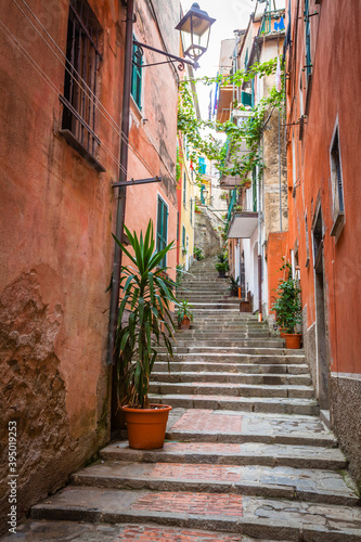 In the small streets of Monterosso al Mare in Cinque Terre, Italy