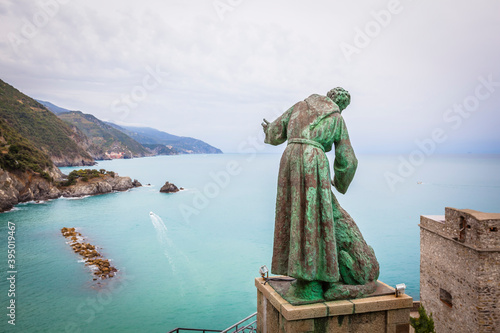 Statue of Francis of Assisi in Monterosso al Mare in Cinque Terre, Italy