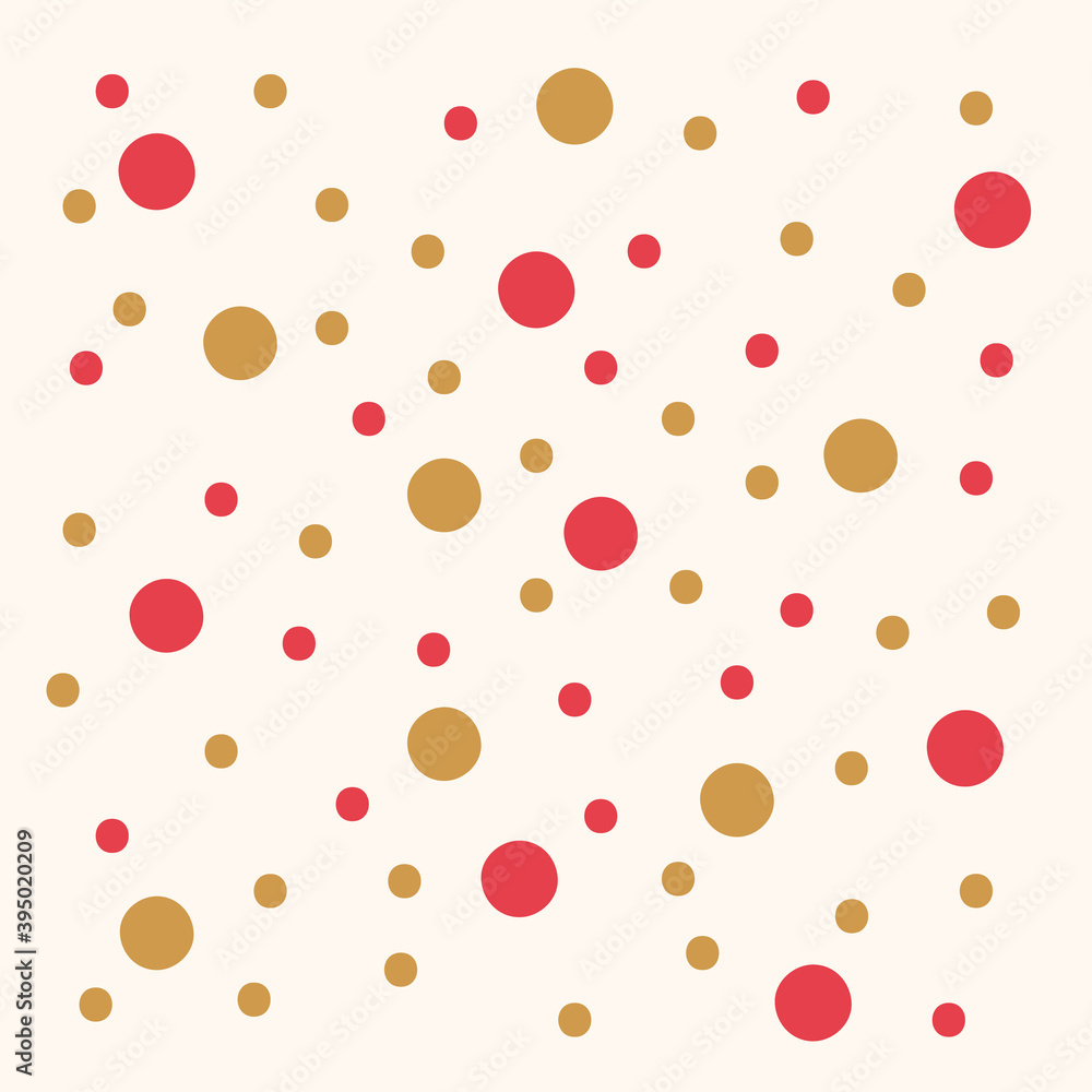 Cute background with gold and red confetti. Pattern for children's textiles and clothing. Cute hand-drawn peas in Doodle style in different colors. Yellow-gold and red dots isolated pattern. Vector Cute background with gold and red confetti. Pattern for children's textiles and clothing. Cute hand-drawn peas in Doodle style in different colors. Yellow-gold and red dots isolated pattern. Vector