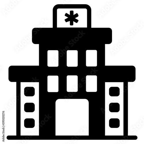 
Medical healthcare building, hospital icon in solid vector 
