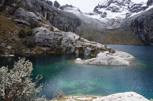 lake in the mountains huaraz peru churup photo