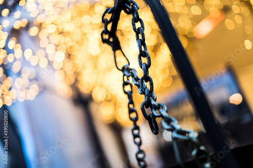 Hanging chains with massive bokeh.