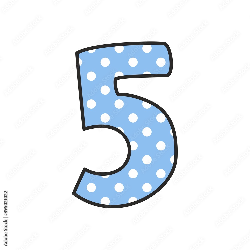 Hand drawn vector number 5 with polka dots on pastel blue isolated on white background Hand drawn vector number 5 with polka dots on pastel blue isolated on white background