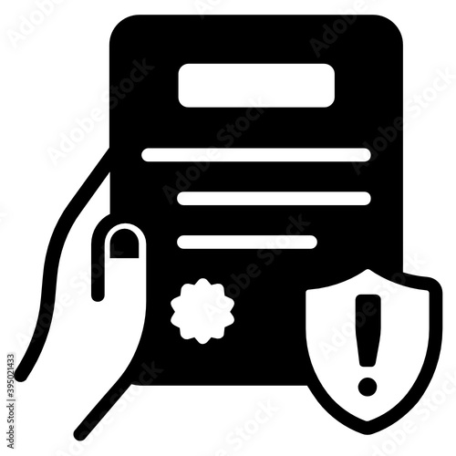 

Safety shield with document, legal protection glyph icon
