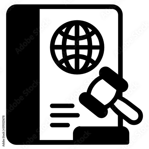 
Passport with mallet immigration law glyph icon

