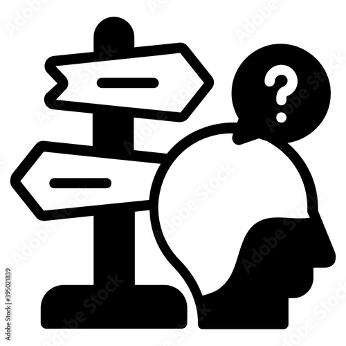 
Head with question mark and guidepost, decision making 
