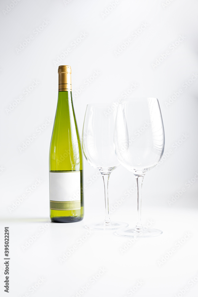 Bottle of wine and glass on isolated on white Bottle of wine and glass on isolated on white