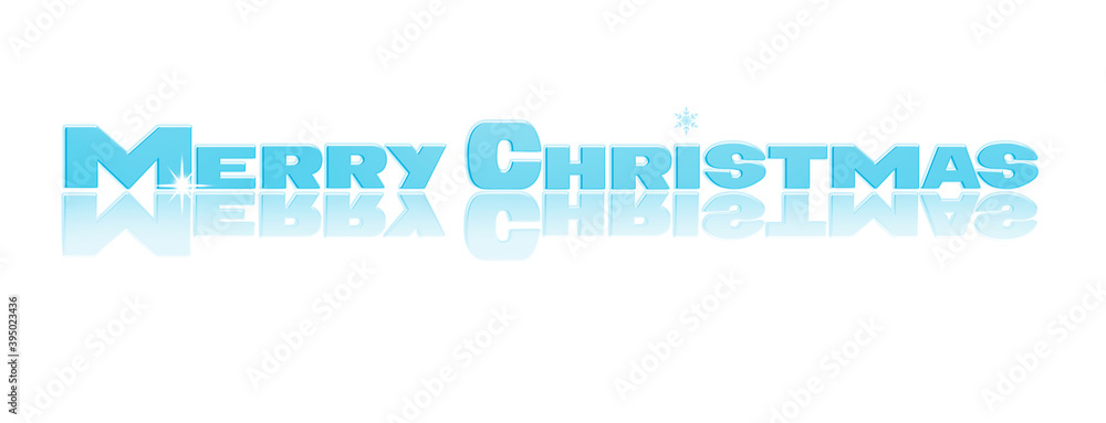 Lettering Merry Christmas with reflection on white background