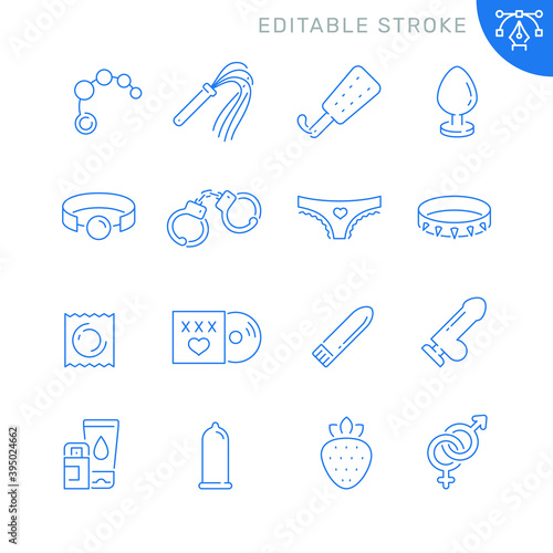Sex shop related icons. Editable stroke. Thin vector icon set